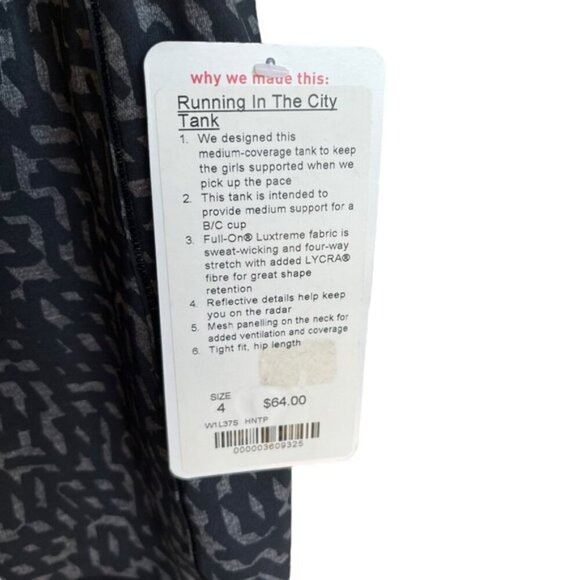 Lululemon Running In The City Tank Size 4 Black Gray Mesh - Picture 10 of 10
